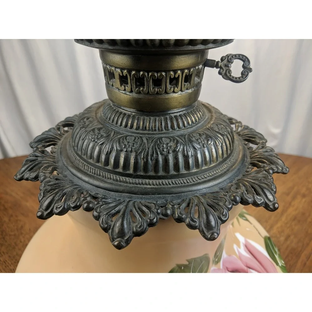 Antique Victorian Art Nouveau Gone With the Wind Hand Painted Peony Floral Lamp